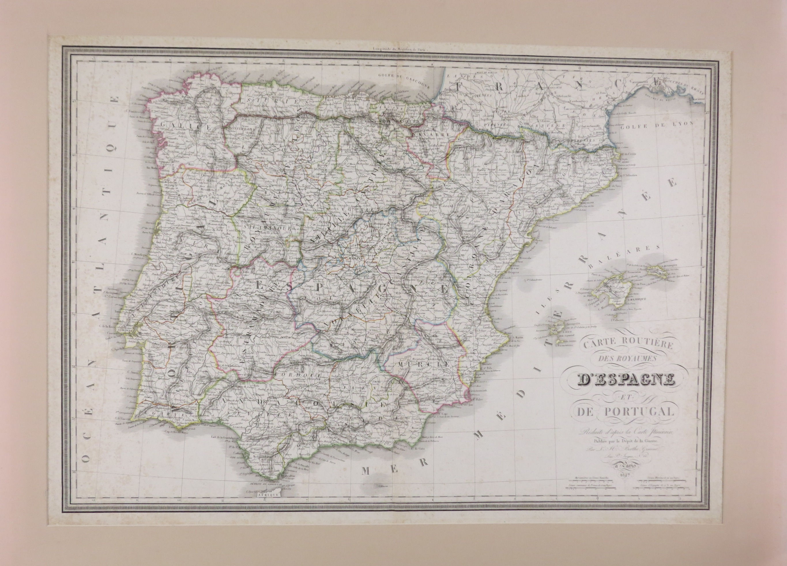 Carte Routière des Royaumes D´Espagne et Portugal