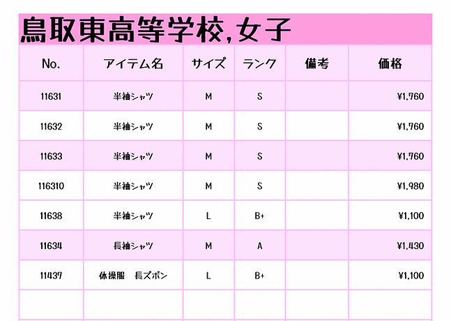 鳥取東高校女子シャツ体操服ジャージ