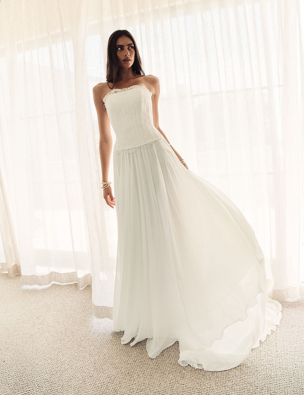 Thumbnail: Karen Willis Holmes natasha georgette wedding skirt with soft gathers