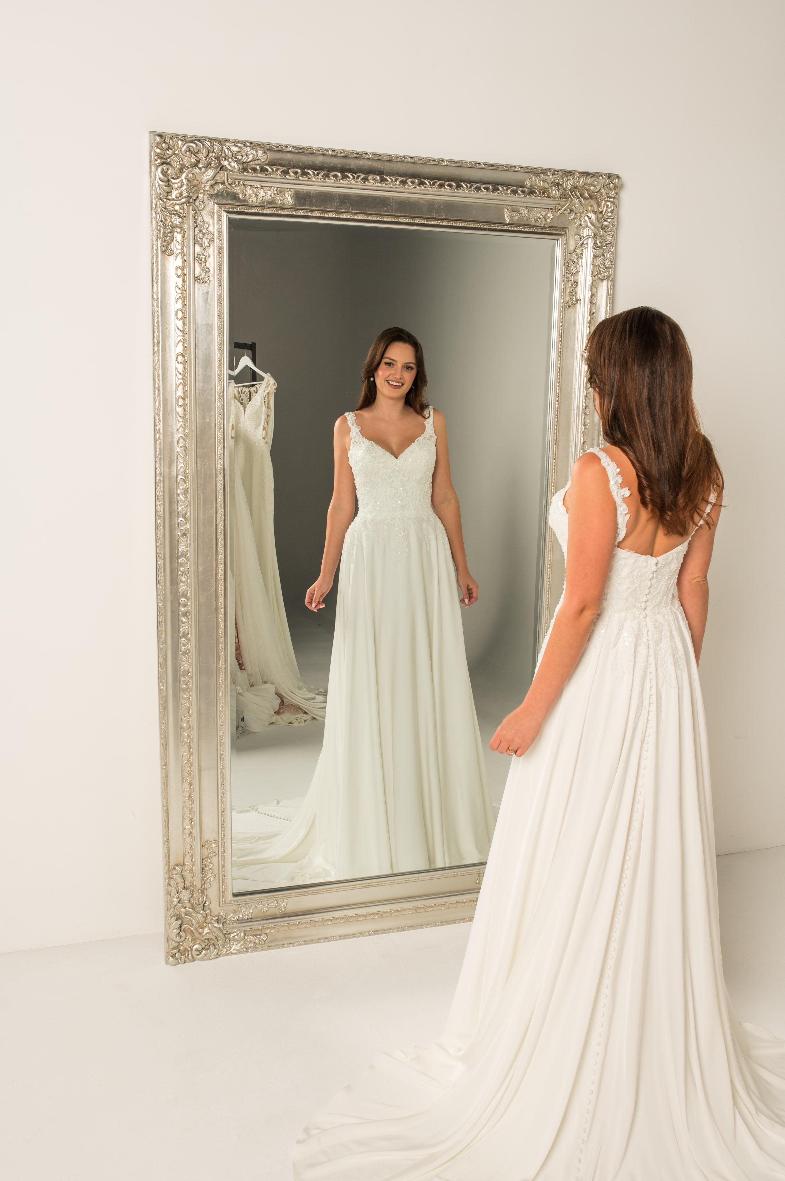 Crazy Tonight PF523 A-line gown with V-neck and beaded lace bodice