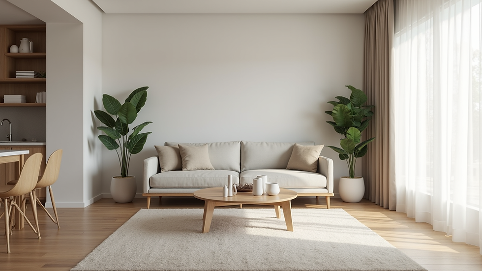 Eye-level view of a clean and empty modern apartment living room