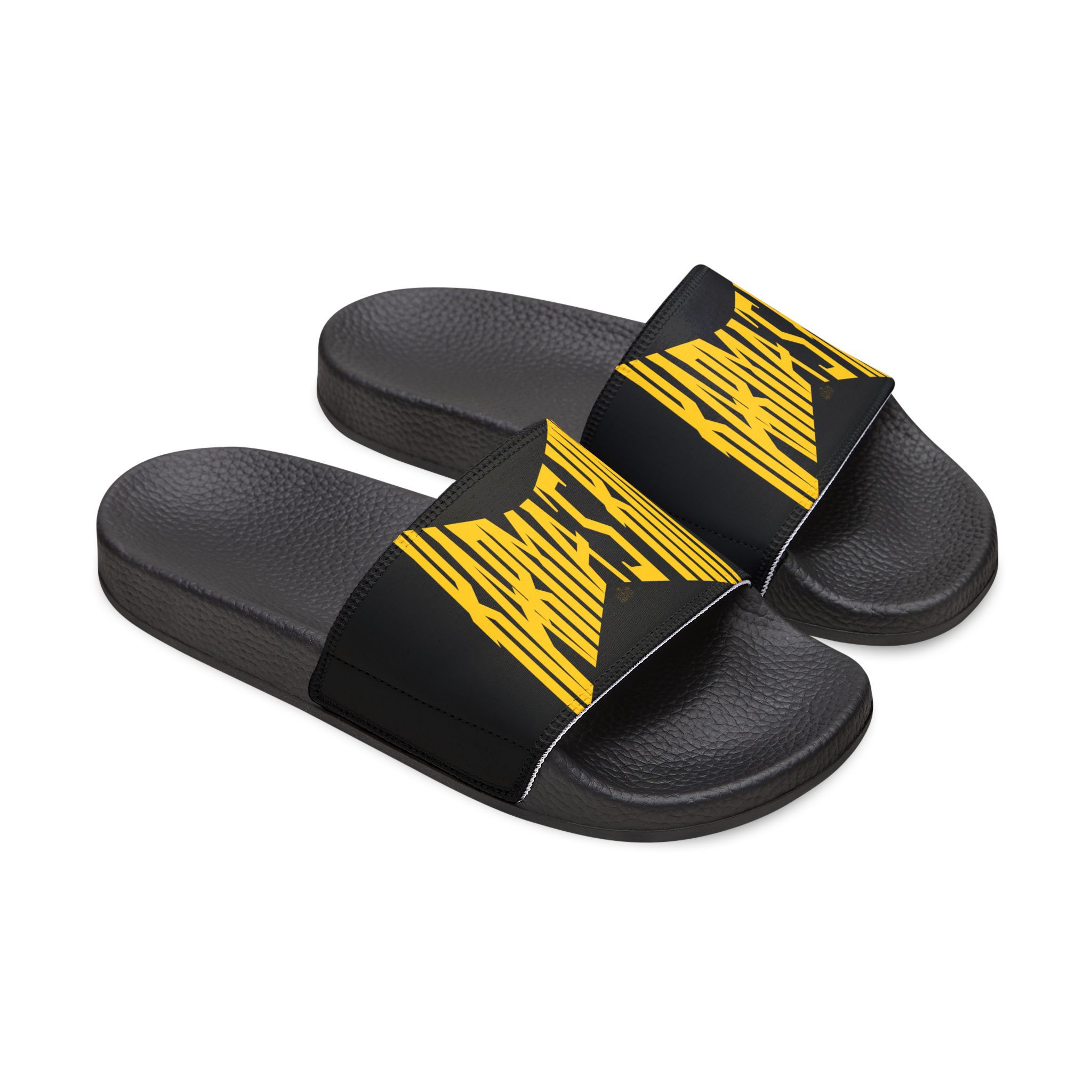 Men's Black Slide Sandals with Removable Yellow-Trim Strap