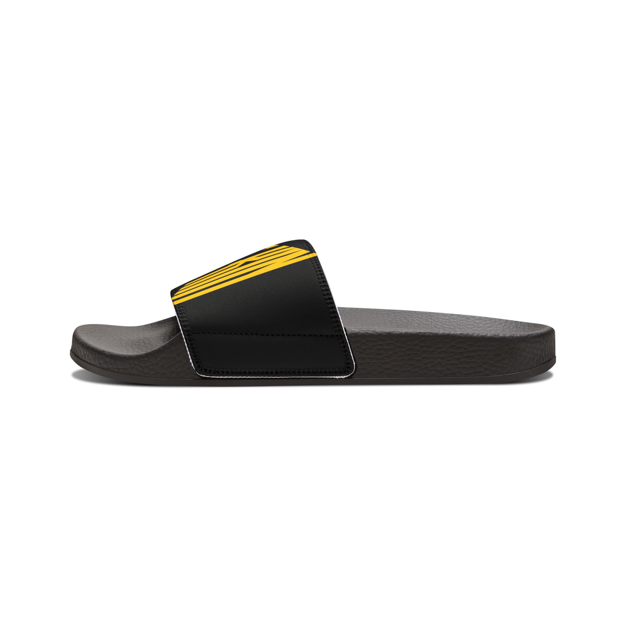 Men's Black Slide Sandals with Removable Yellow-Trim Strap