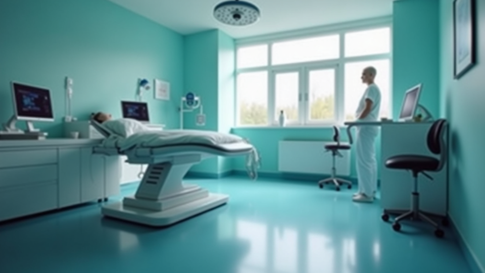High angle view of a patient consultation room with medical instruments ready