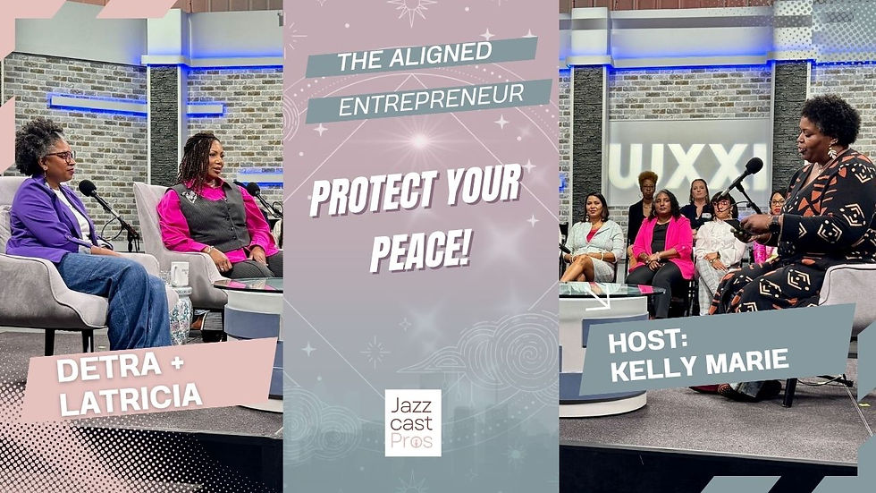 Detra Trueheart (left), Dr. Latricia Davis (right-center) and Kelly Marie (right) record live episode of Healthy Illness Podcast at the Aligned Entrepreneur Pod-a-Thon at WXXI Studio A. Photo by Carol White Llewellyn.