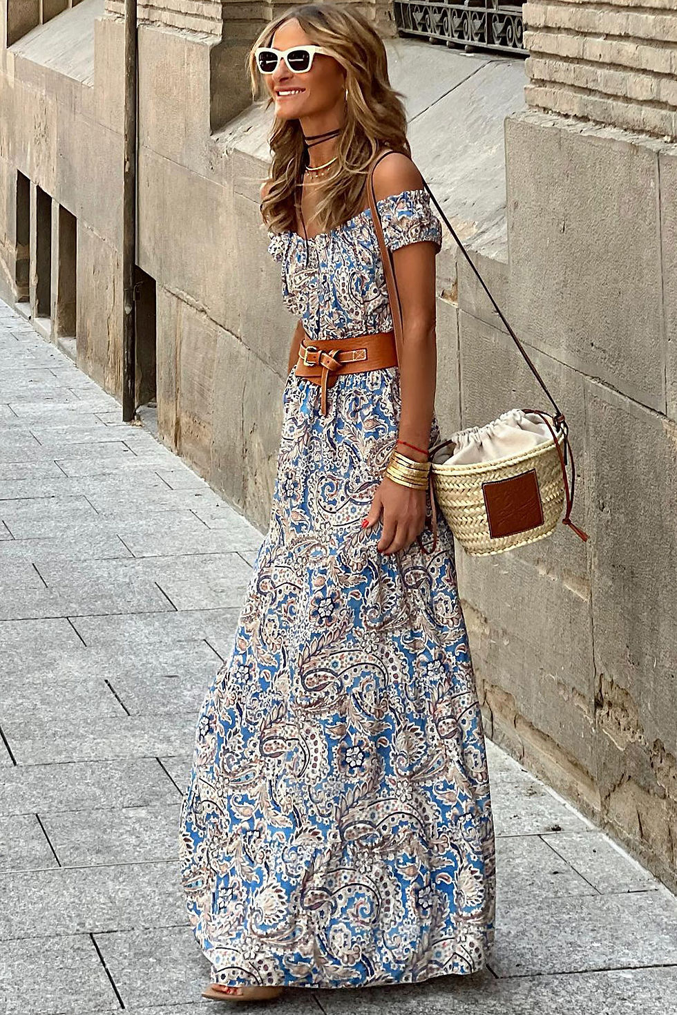 Thumbnail: Boho Midi Dress Blue & Gray