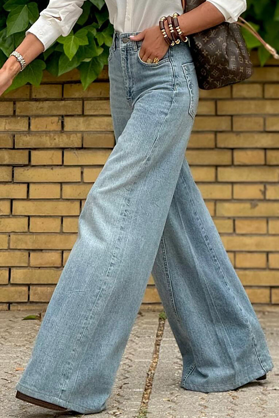 Thumbnail: Dusk Blue Acid Wash Extra Wide Leg High Waist Long Jeans