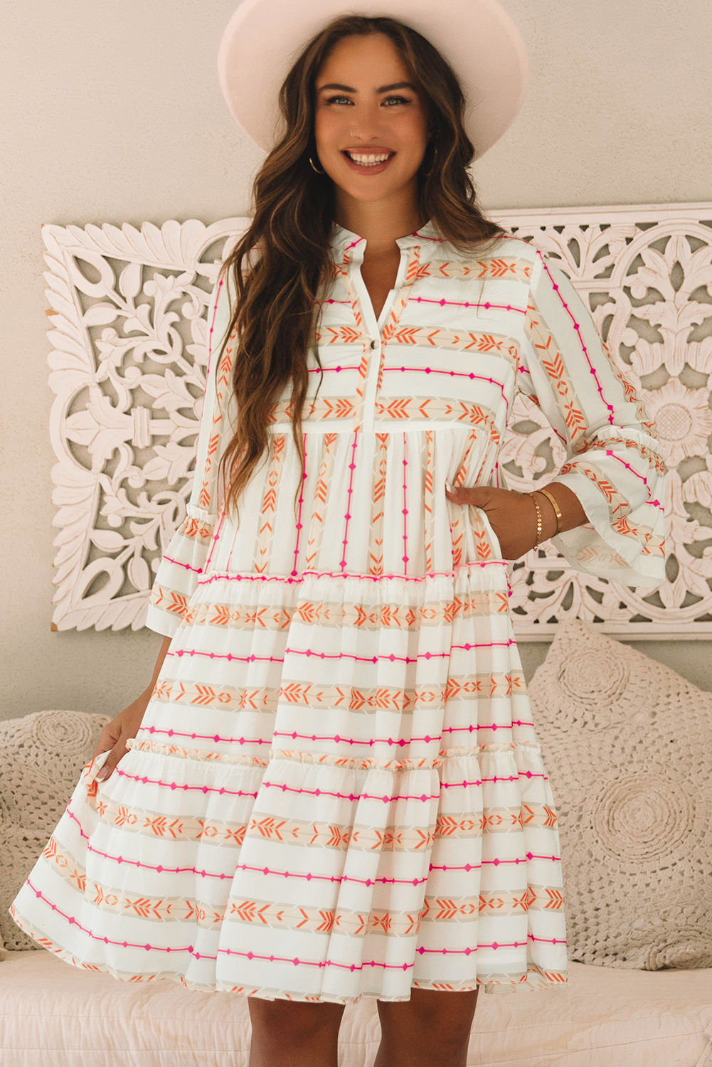 Orange Bohemian Printed Dress