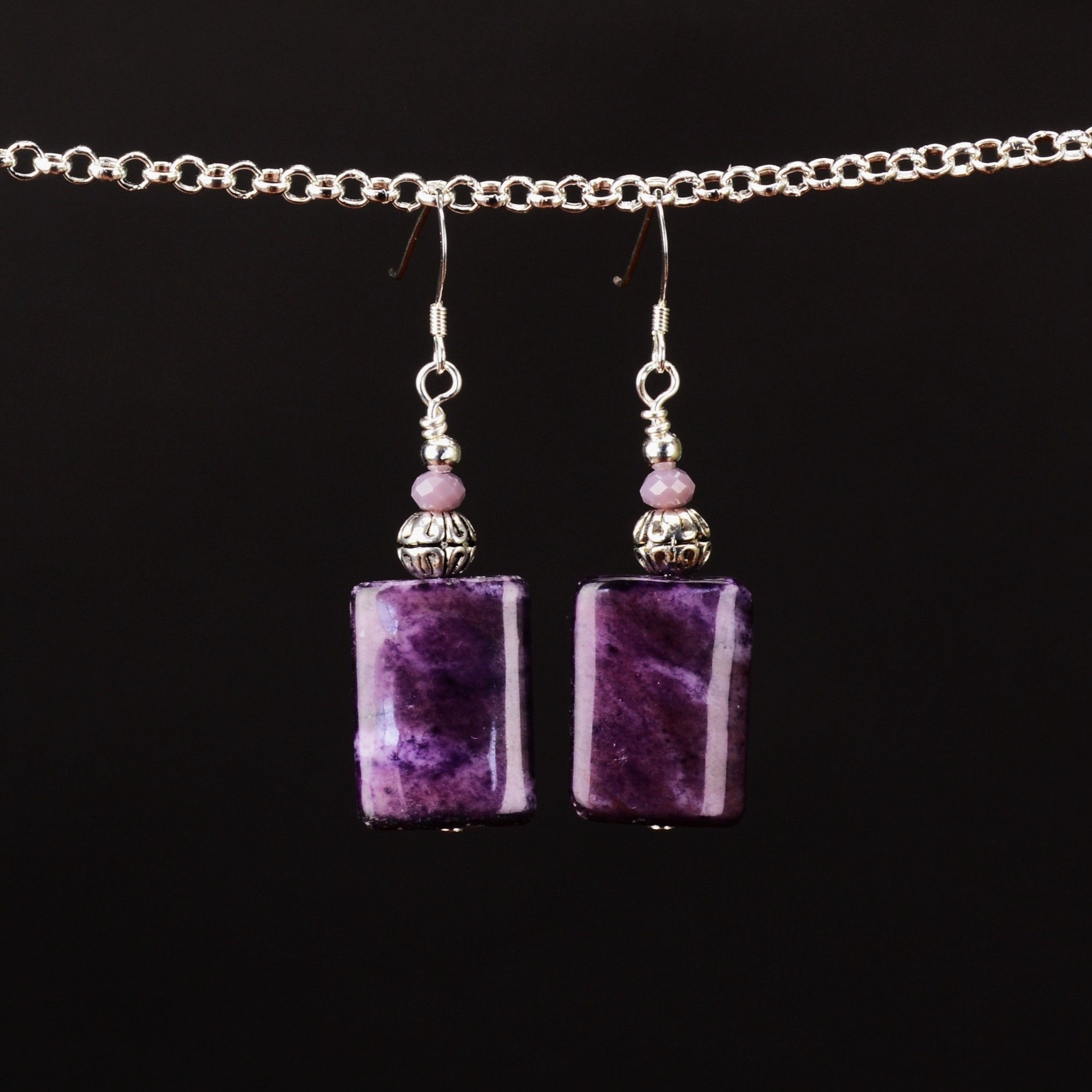 Purple Jasper Earrings Accented with Lepidolite