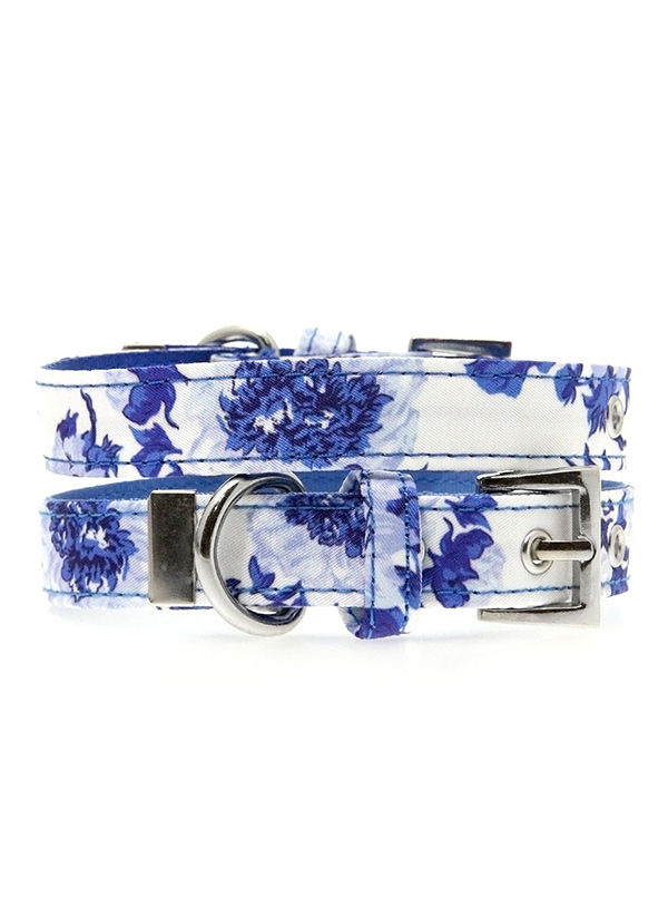 Thumbnail: Blue Floral Bouquet Fabric Collar & Lead Set