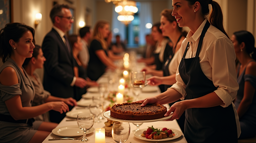 High angle view of service staff attending to guests at an event