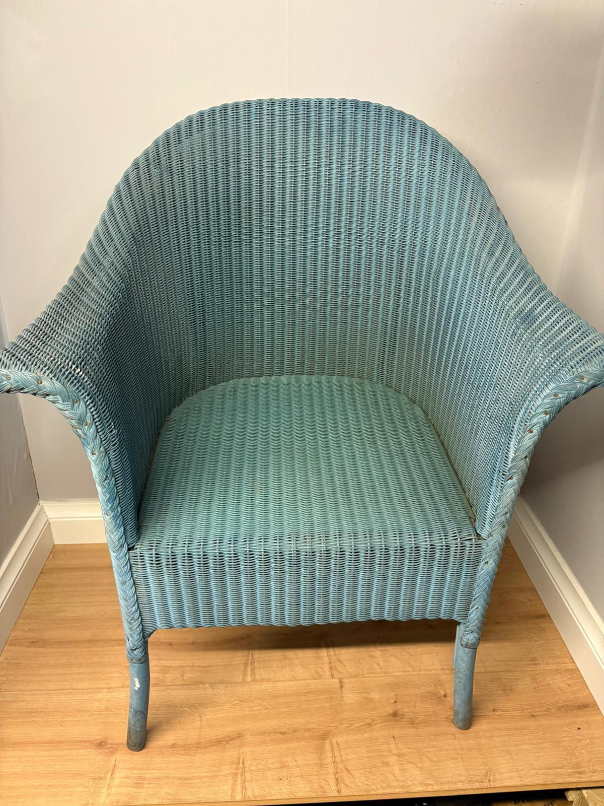 Vintage Blue Wicker Armchair – Painted Lloyd Loom
