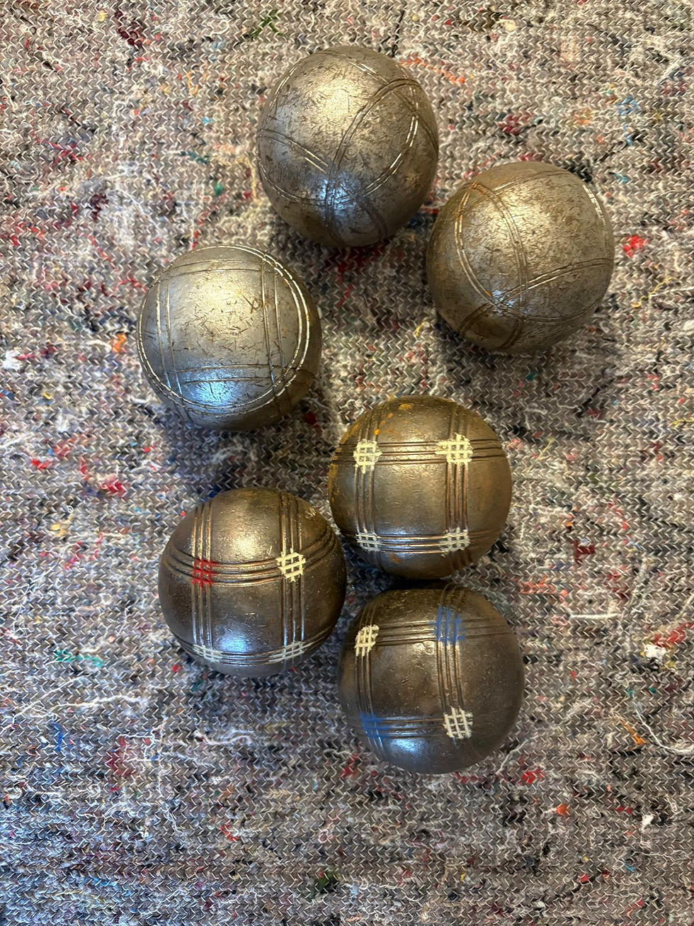 Thumbnail: Set of 6 Vintage Metal Pétanque / Boules Balls – 7cm Diameter – Heavy French Gam