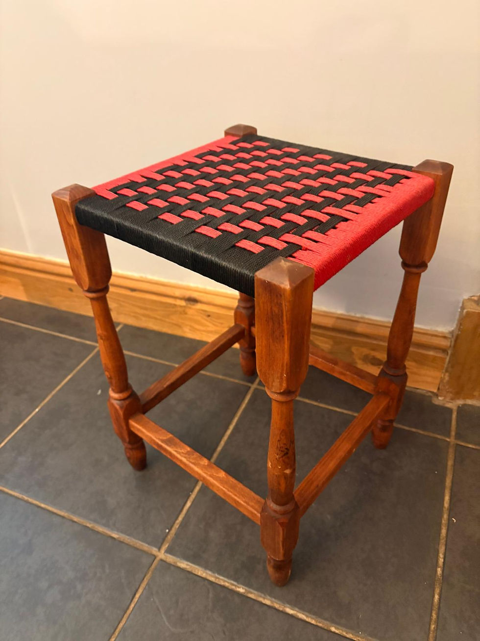 Thumbnail: Wooden Black & Red  Footstool
