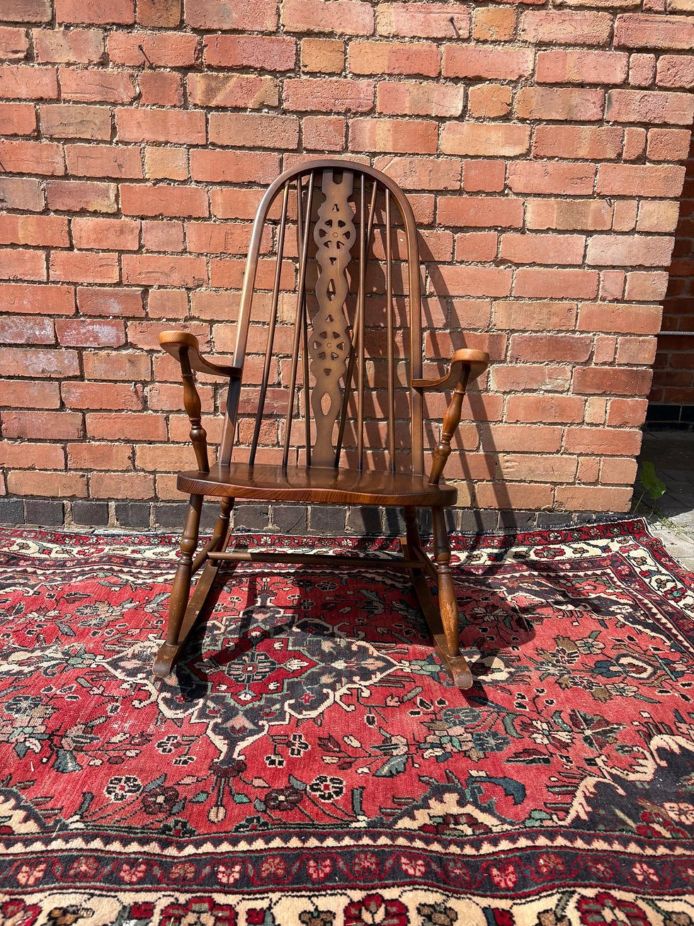 Thumbnail: Vintage Windsor-Style Wooden Rocking Armchair