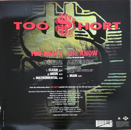 Too Short You Nasty She Know 12inchレコード Too $hort - You Nasty (Colored Vinyl 2xLP)