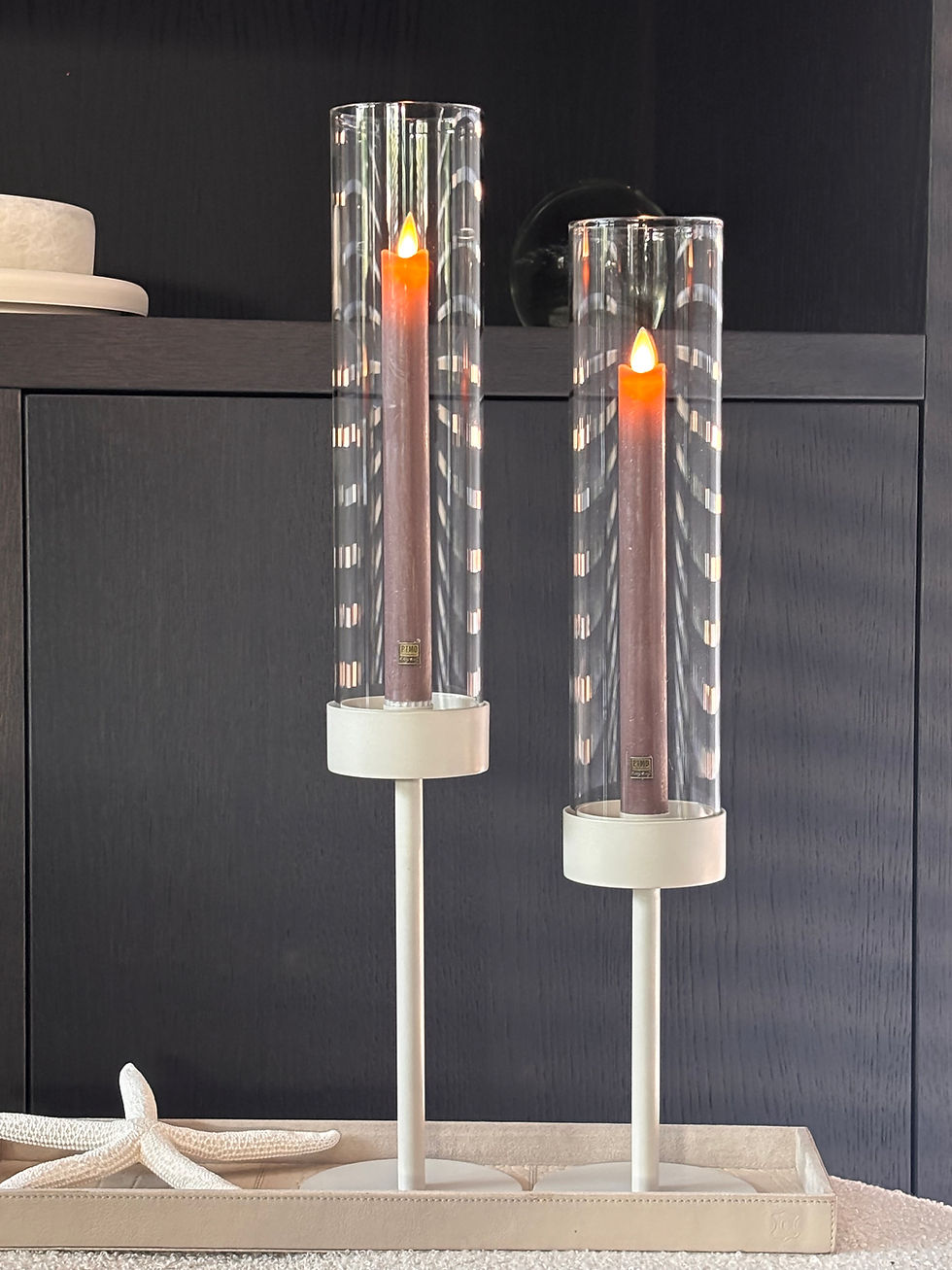 Thumbnail: PTMD led licht diner kaars beweegbare vlam Rustic Brown (set van 2)