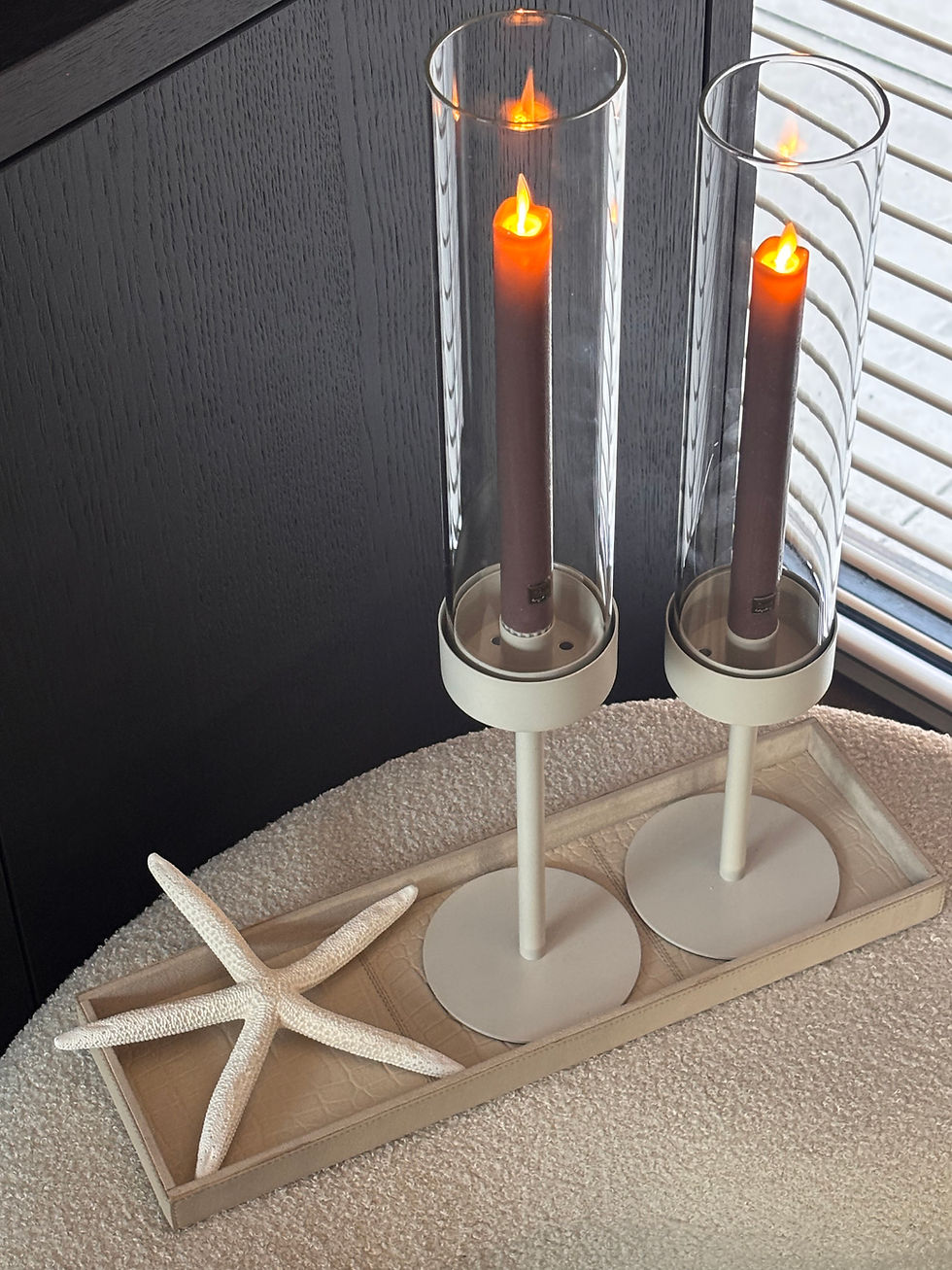 Thumbnail: PTMD led licht diner kaars beweegbare vlam Rustic Brown (set van 2)