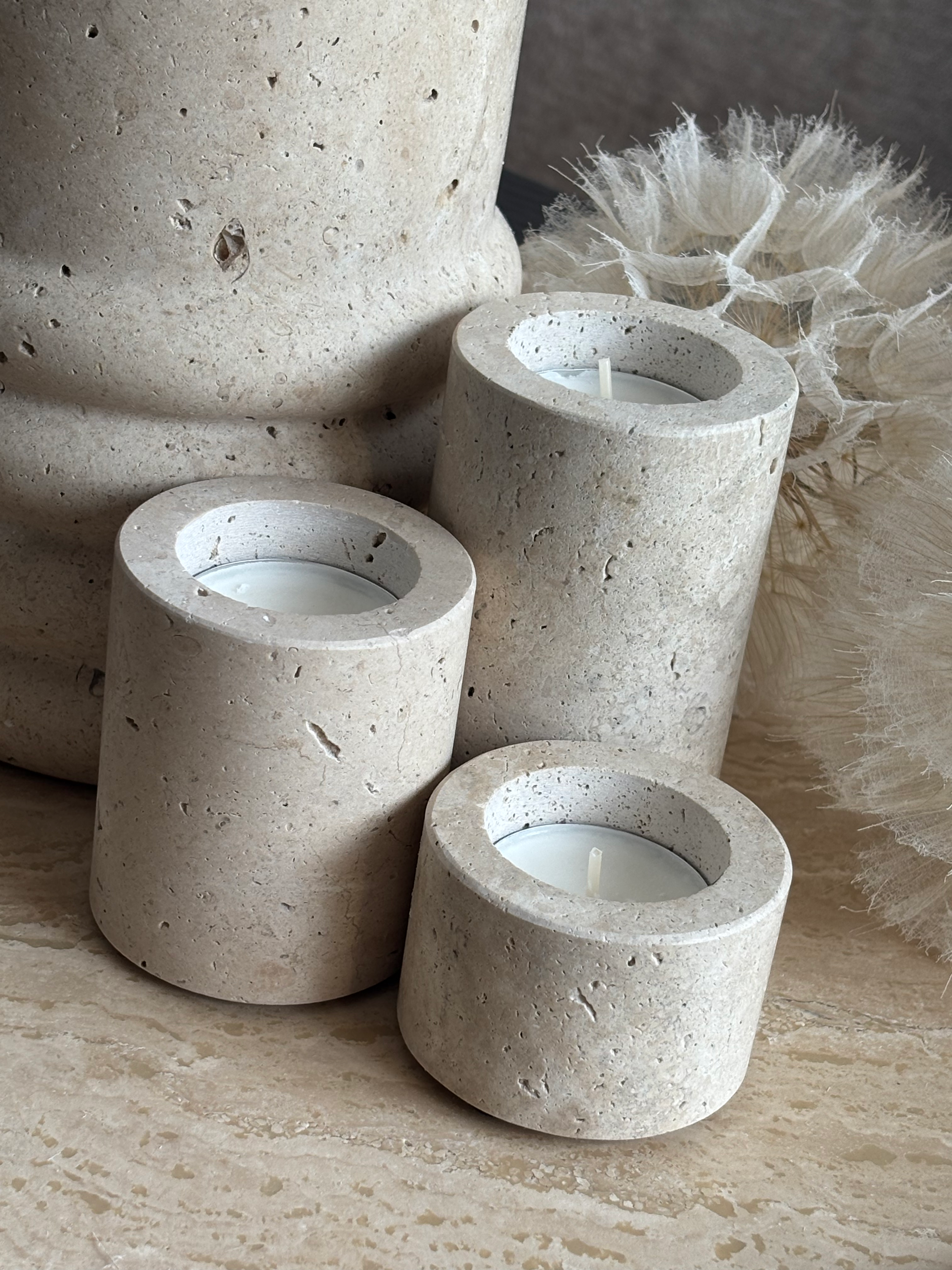 Mooisa travertine waxinelicht houder creme/beige