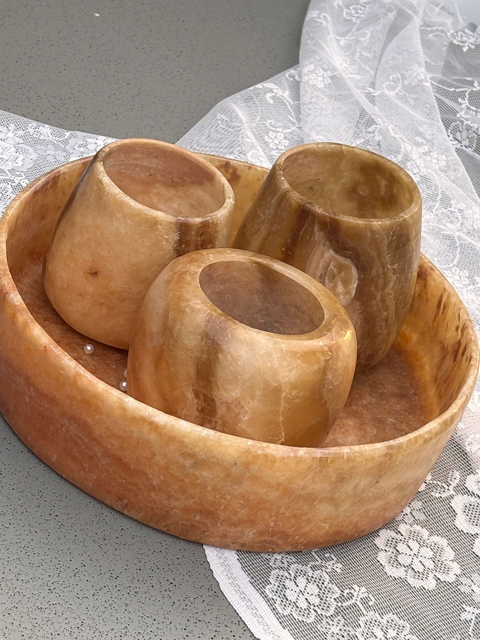 Thumbnail: Alabaster waxinelichthouder set 4. bruin “Origin” 