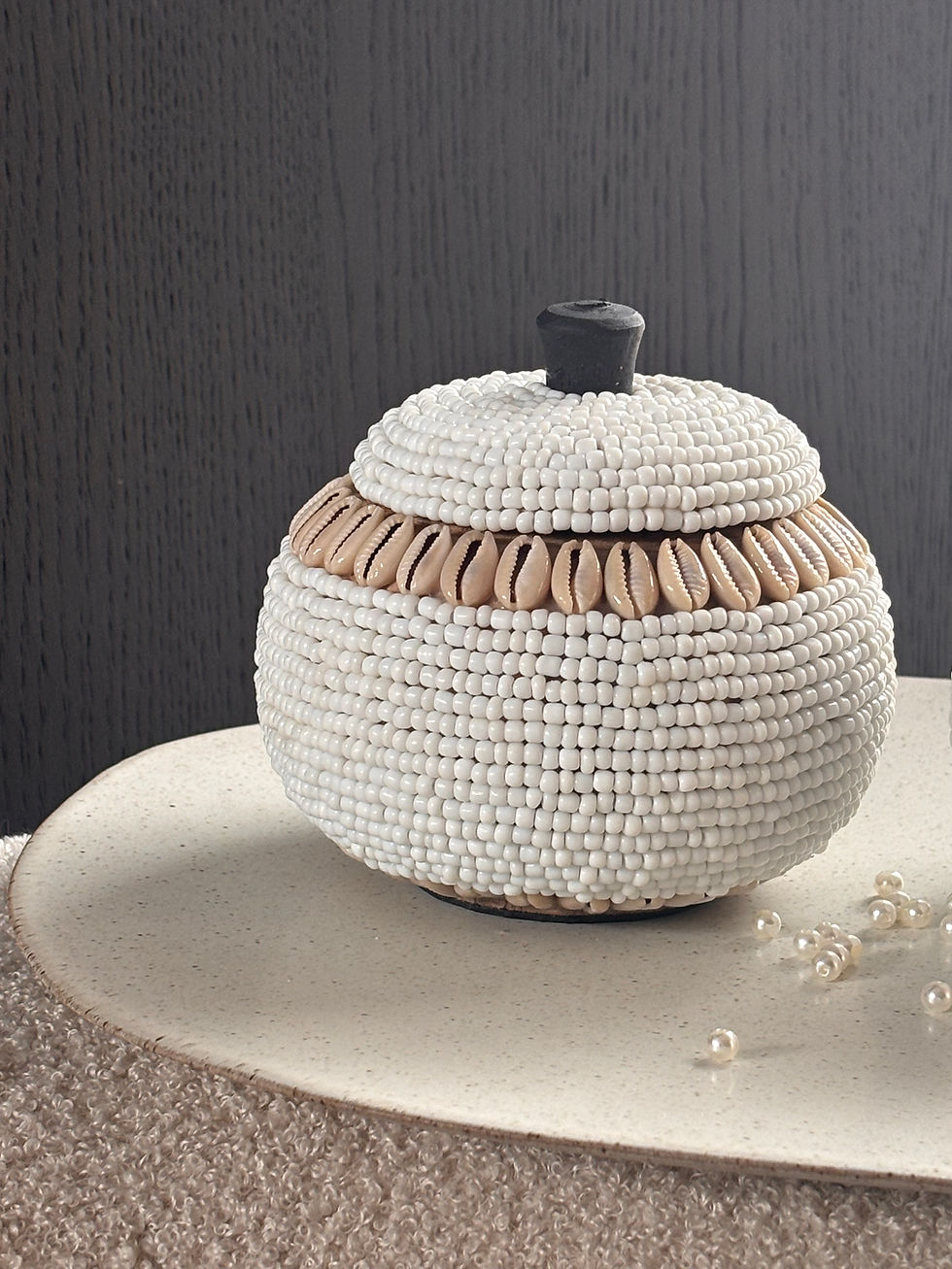 Thumbnail: Beach Tide Collection | Luxe set van 3 kralenpotjes wit “Amara” 