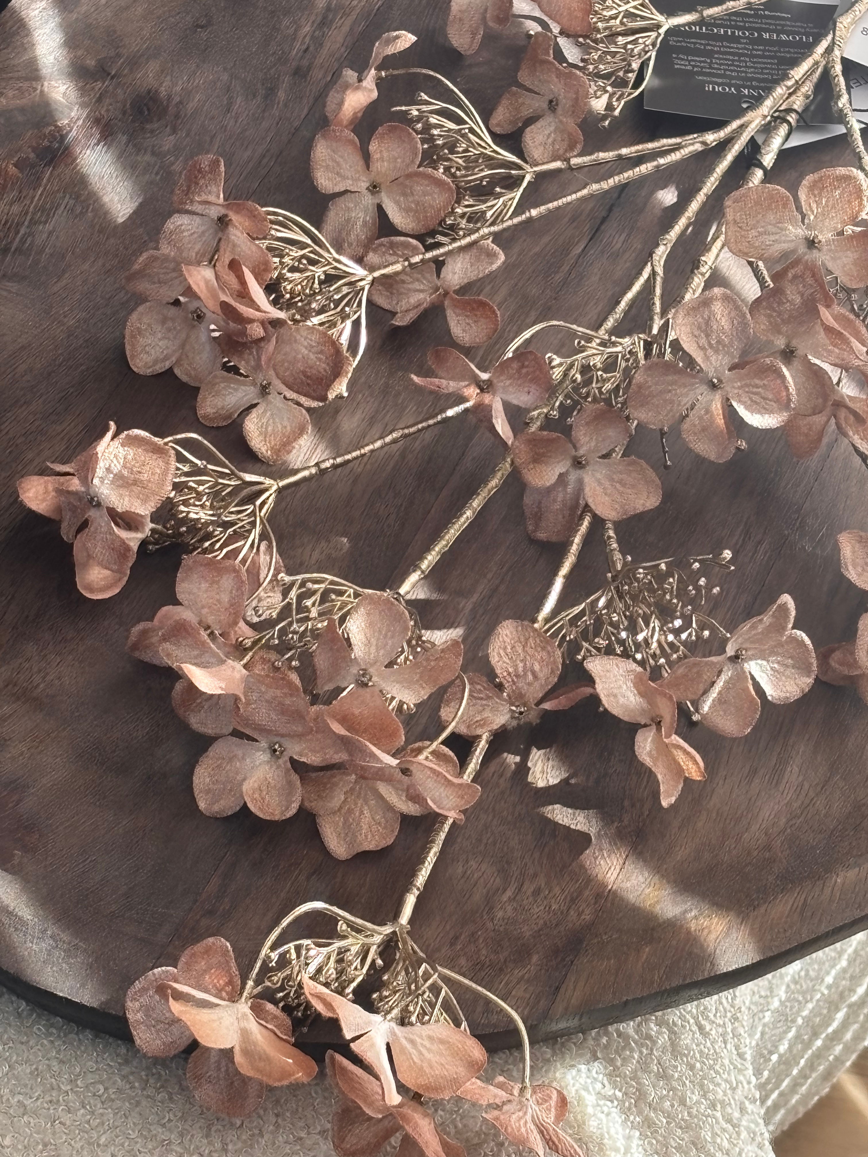 Kunsttak Velvet Hydrangea | Champagne & Gold – 74 cm