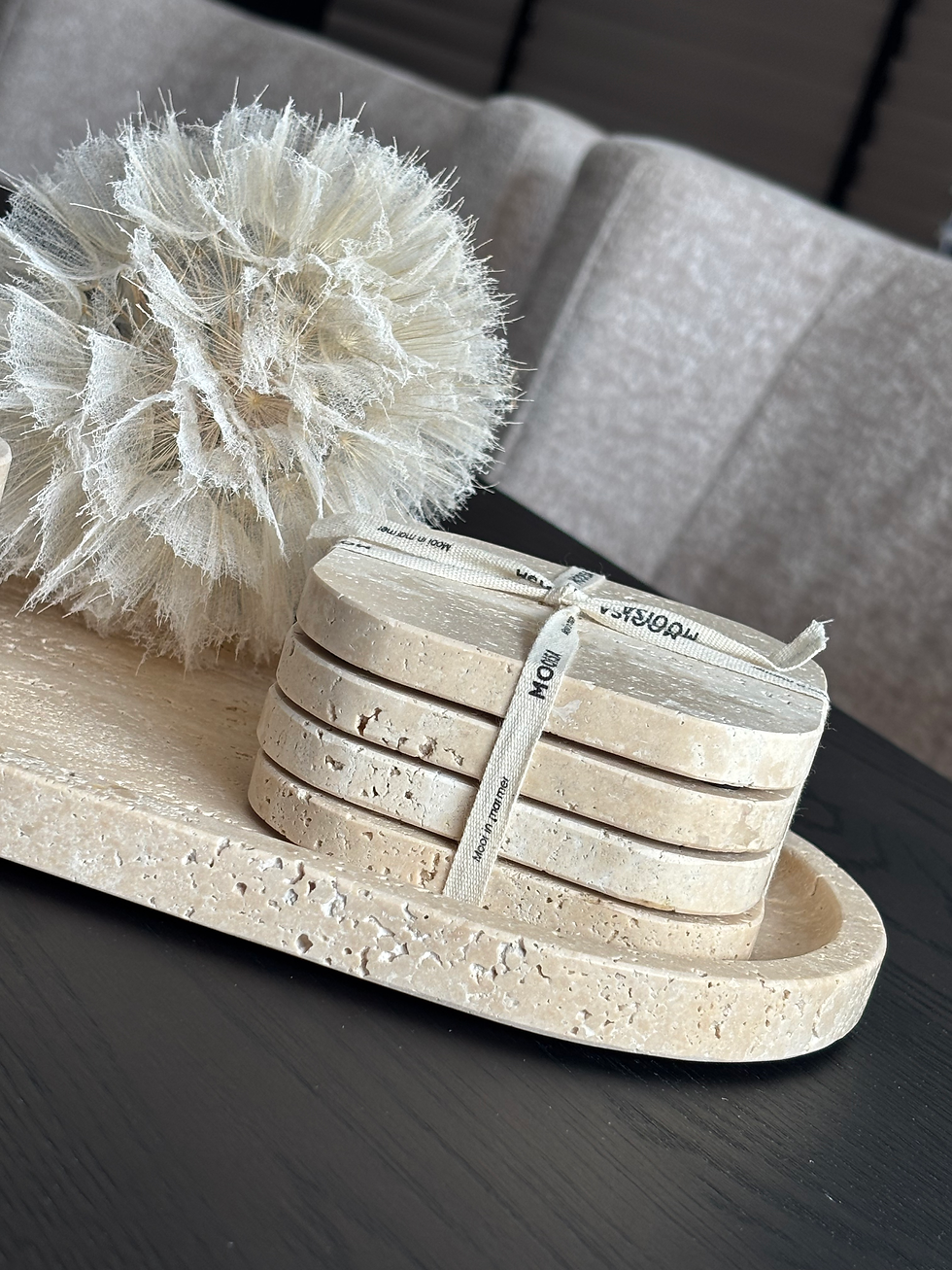 Thumbnail: Mooisa travertine tray ovaal (30x15cm)