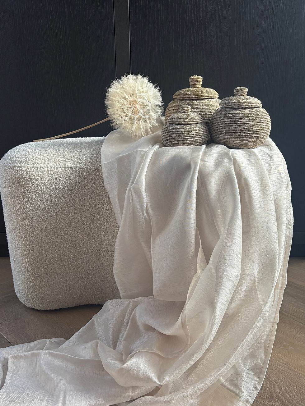 Thumbnail: Luxe houten kralen bolpotjes “Nola” beige/creme