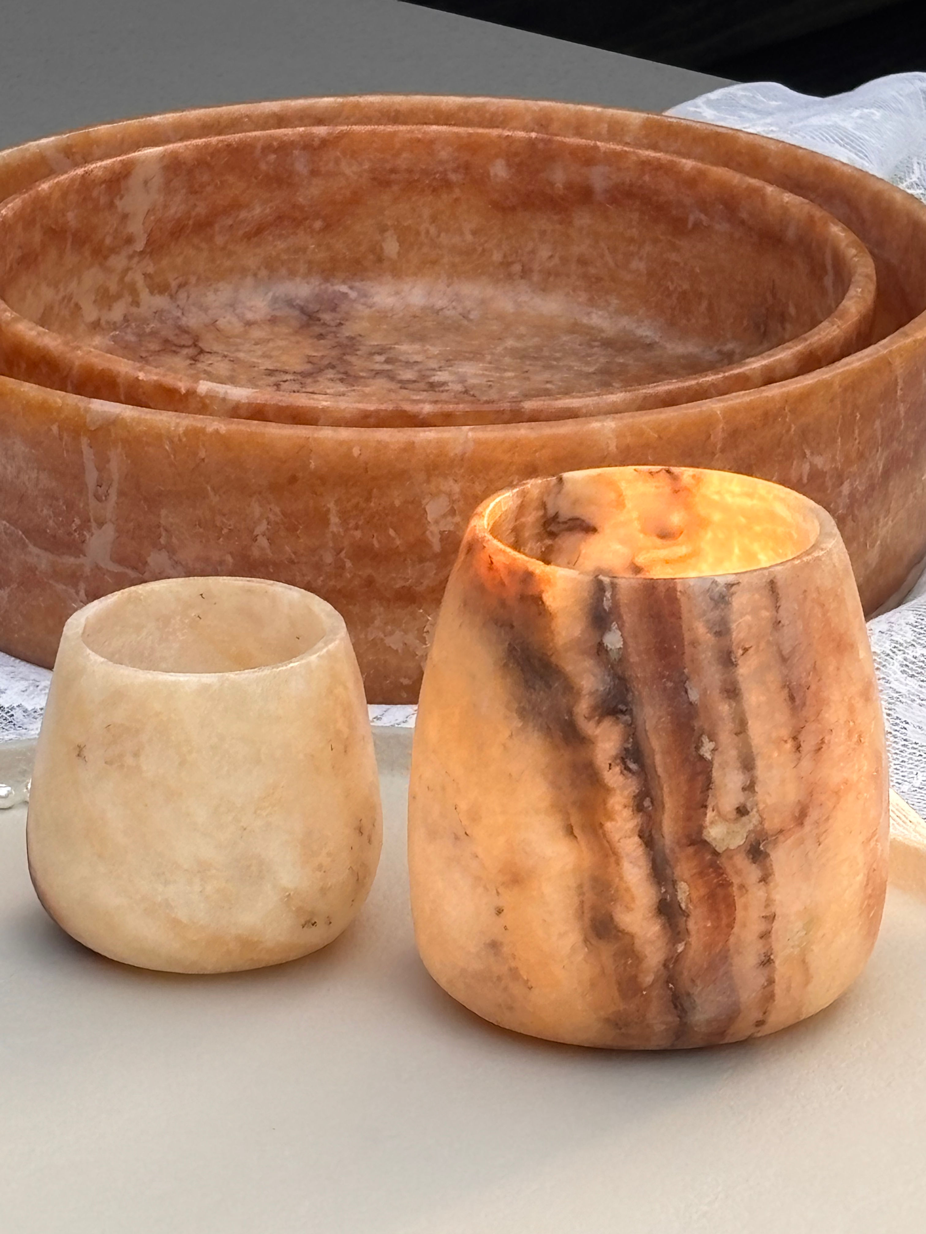 Alabaster waxinelichthouder set 1. bruin “Solana”