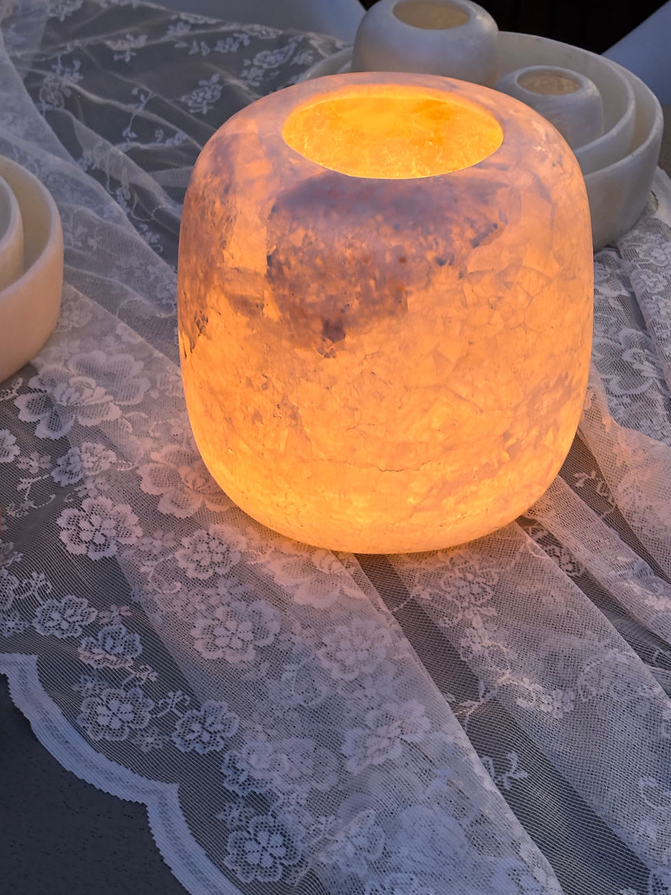 Thumbnail: 3. Alabaster waxinelichthouder wit “Perla del Mar” (XXXL)