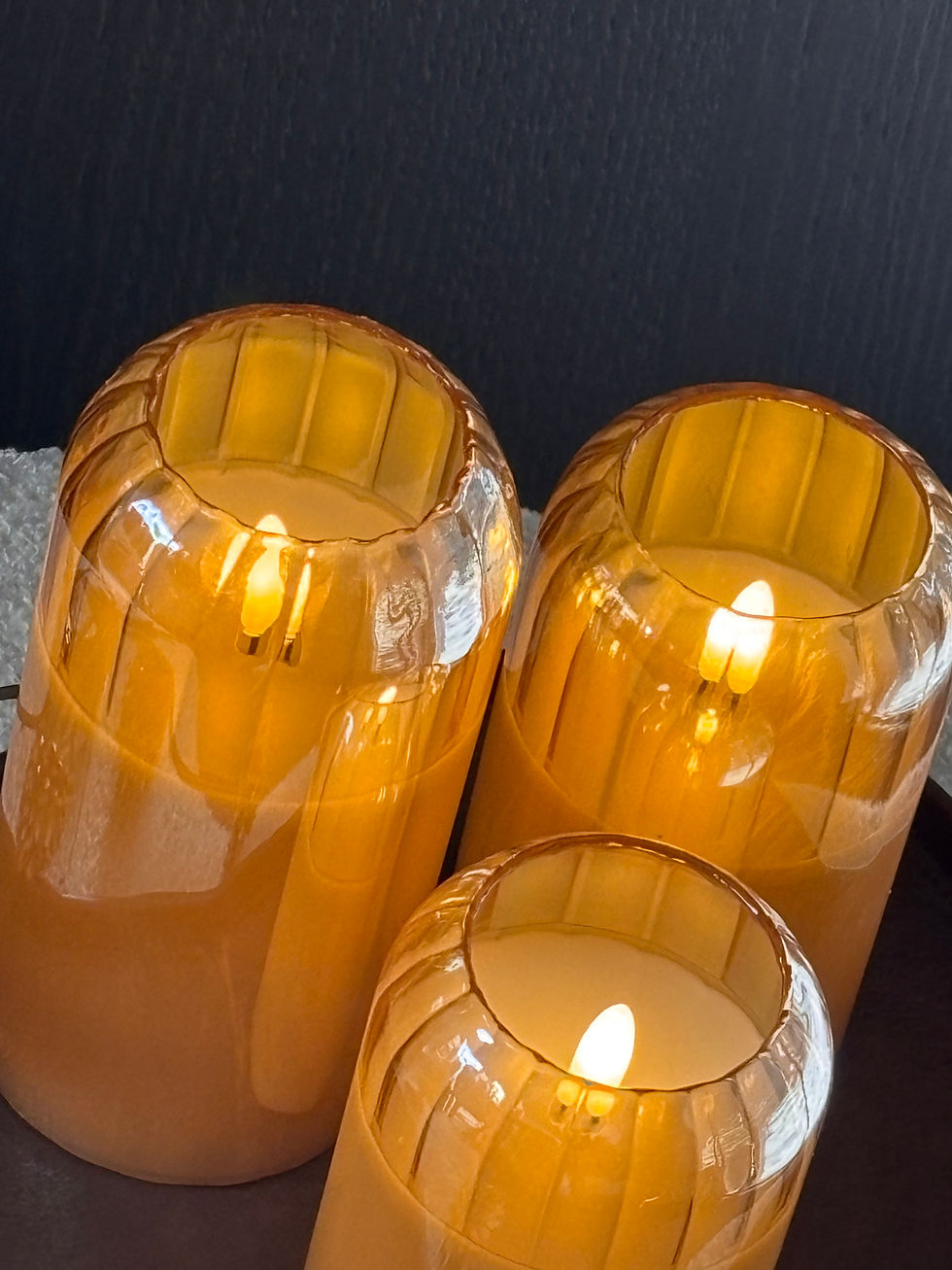 Thumbnail: Led kaars “Amber glow” amber kleurig glas (verkrijgbaar in 3 afmetingen)