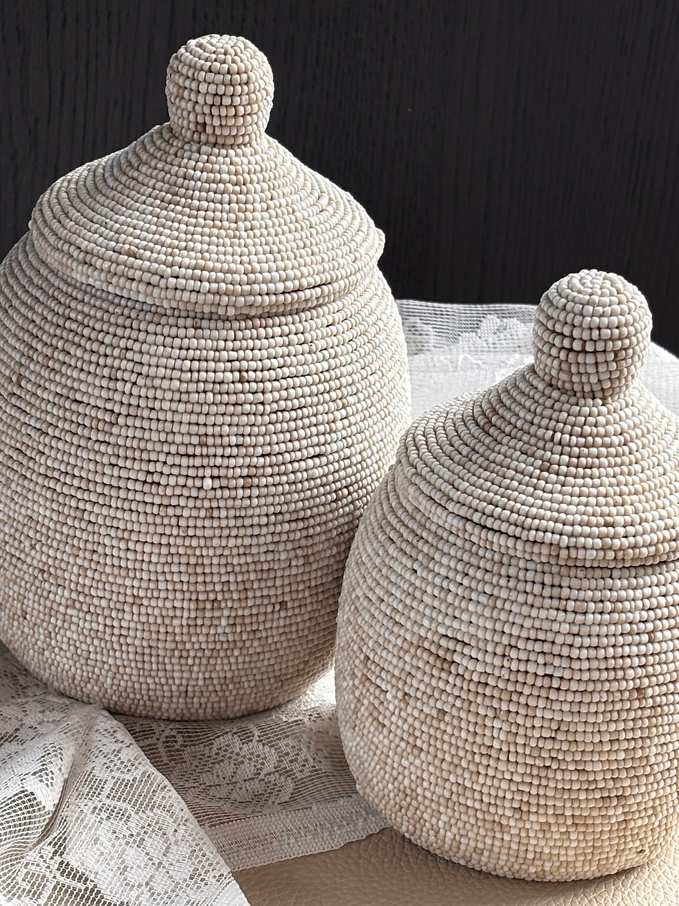 Thumbnail: Luxe houten kralenpotjes “Elin” creme wit (set van 2)