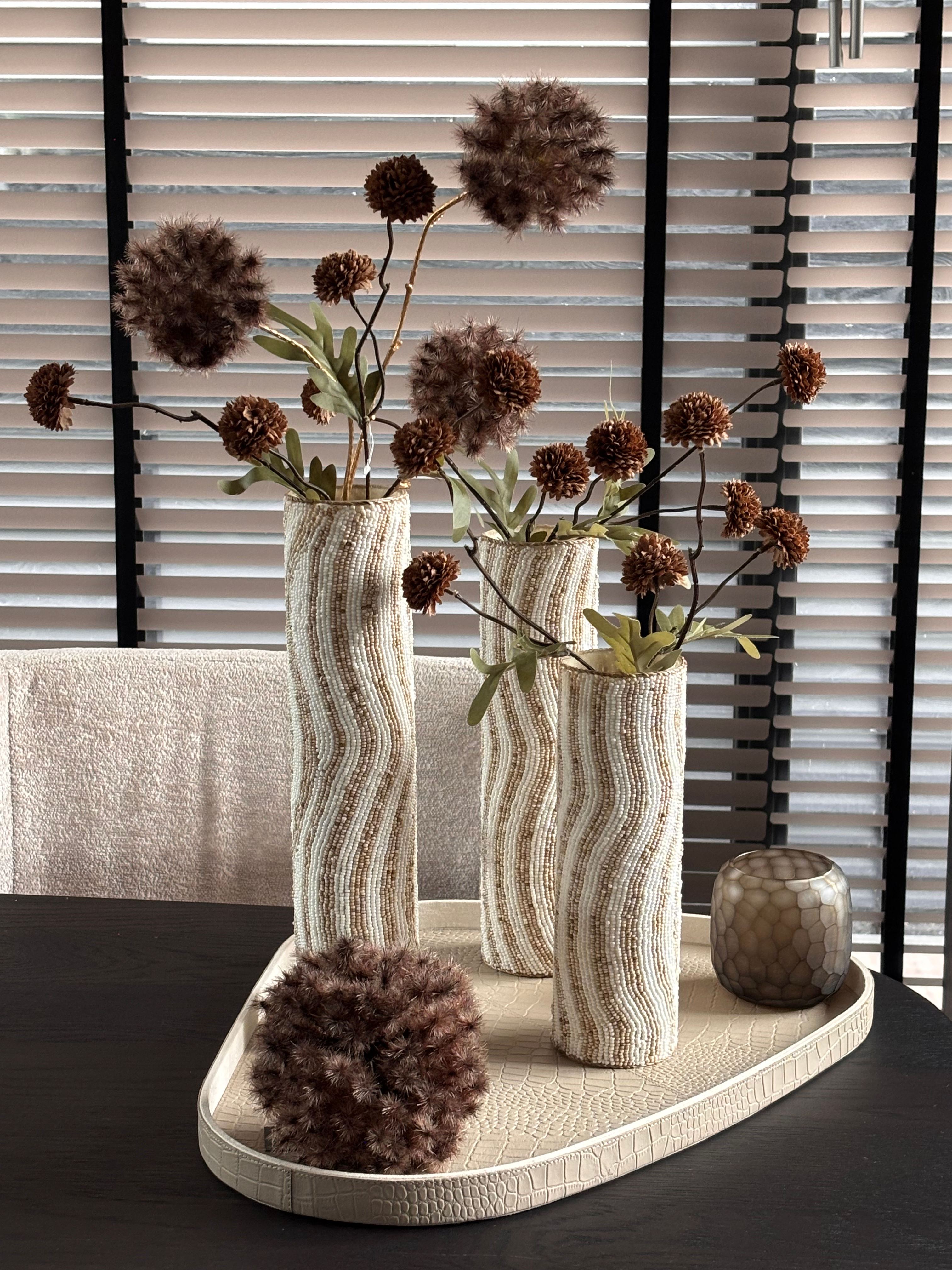 Kralenvaas set van 3 “Méra” | Cream & Beige (exclusief inhoud)