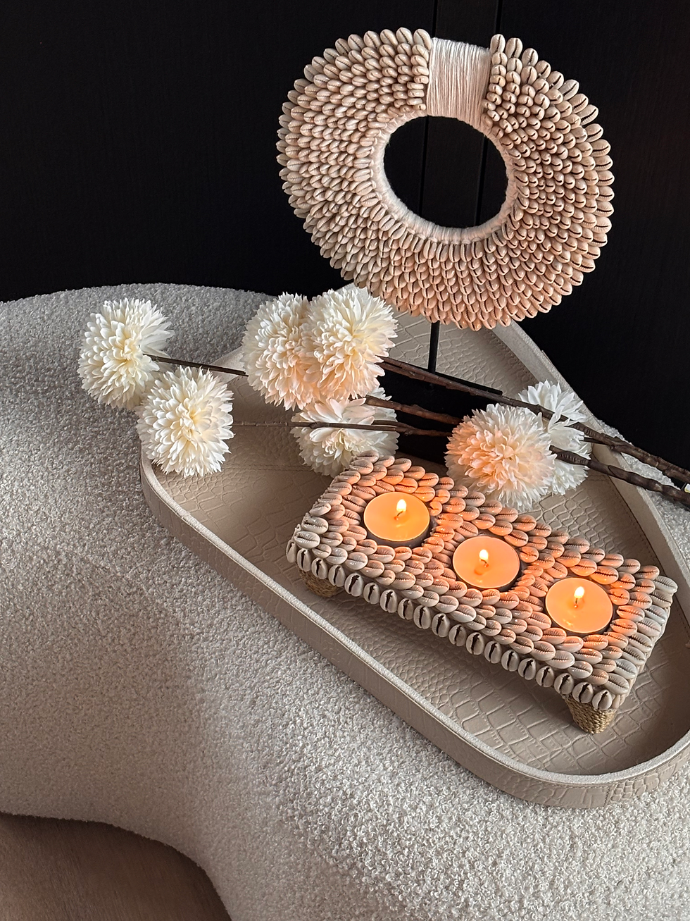 Thumbnail: Waxinelicht Tray “Kauri” – Schelp | Naturel | 21 cm