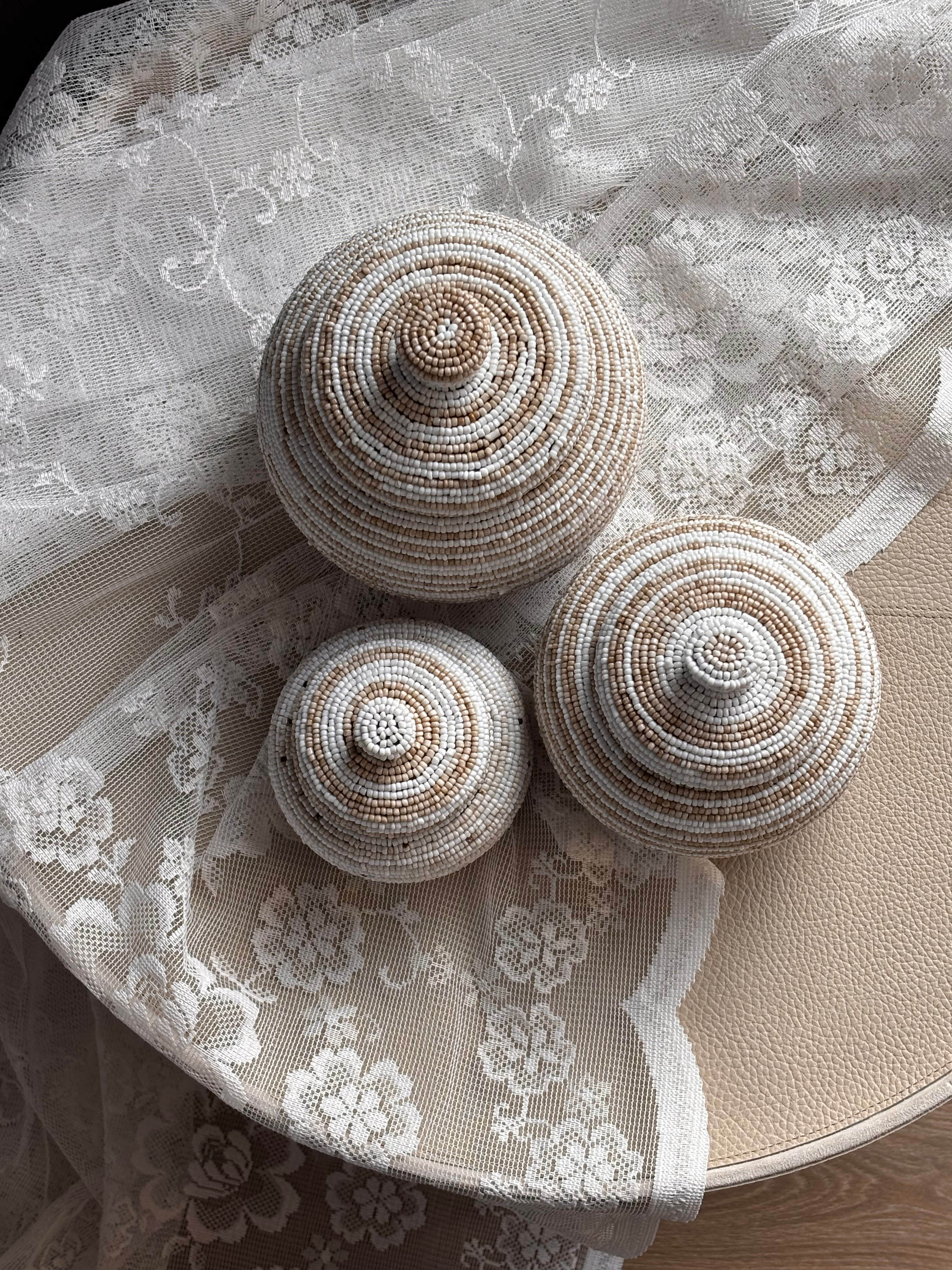 Luxe houten kralen bolpotjes “Nola soft blend” beige/wit