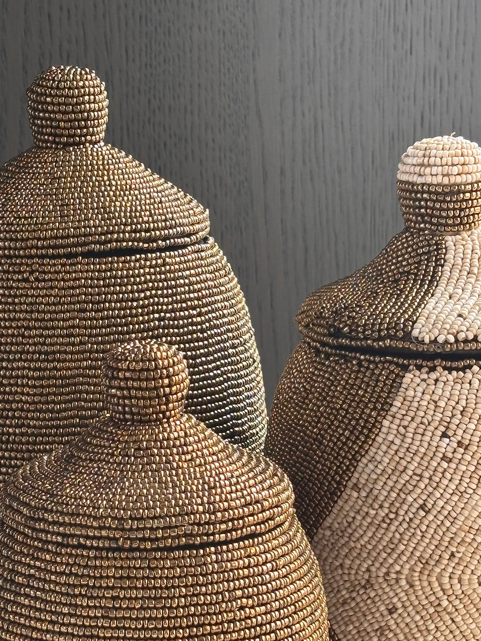 Thumbnail: Luxe houten kralenpotjes “Dual tone” beige/goud