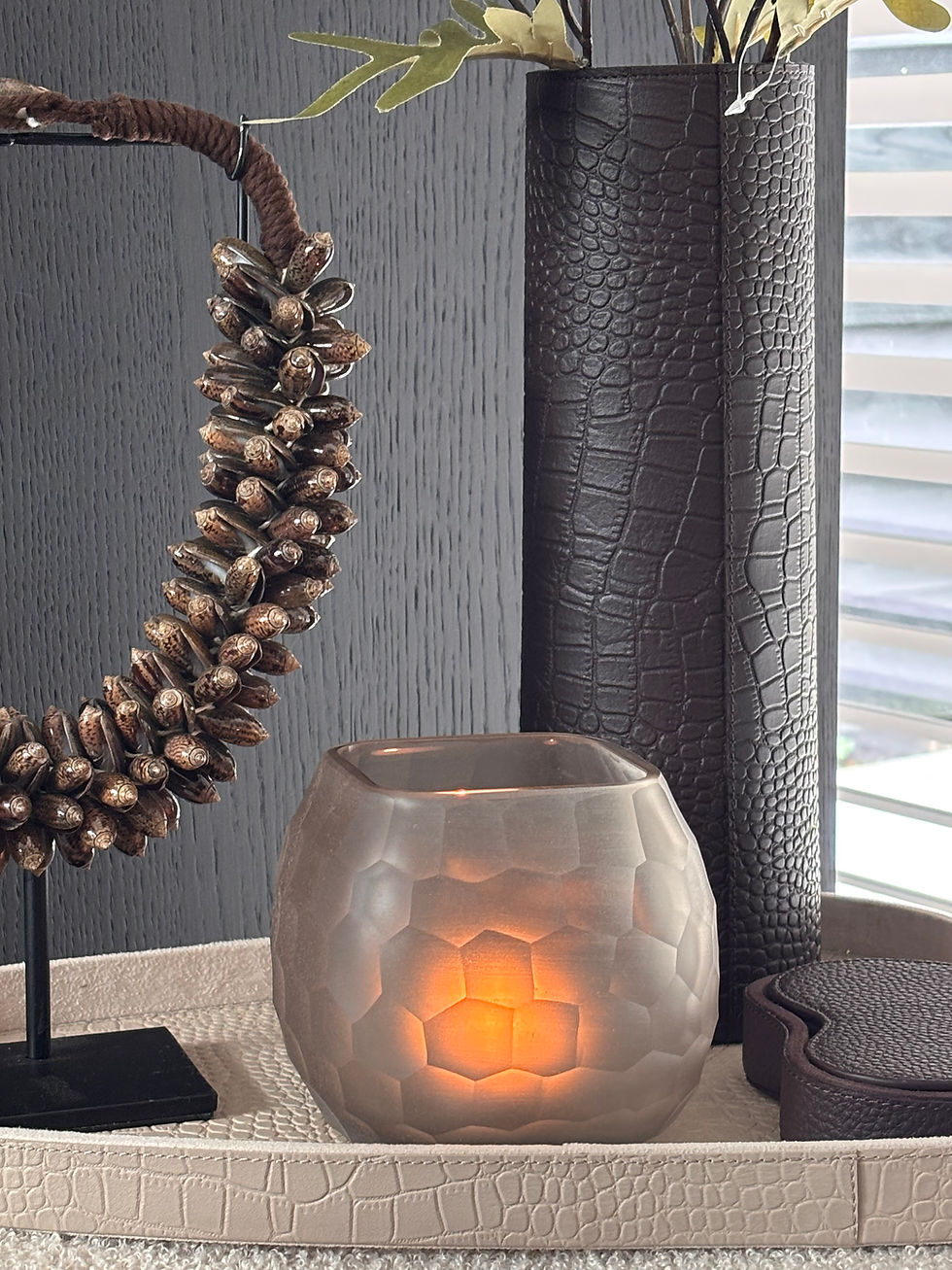 Thumbnail: Theelichthouder “Amaria” grey glass maat S (10 x 10 x 10.5 cm)