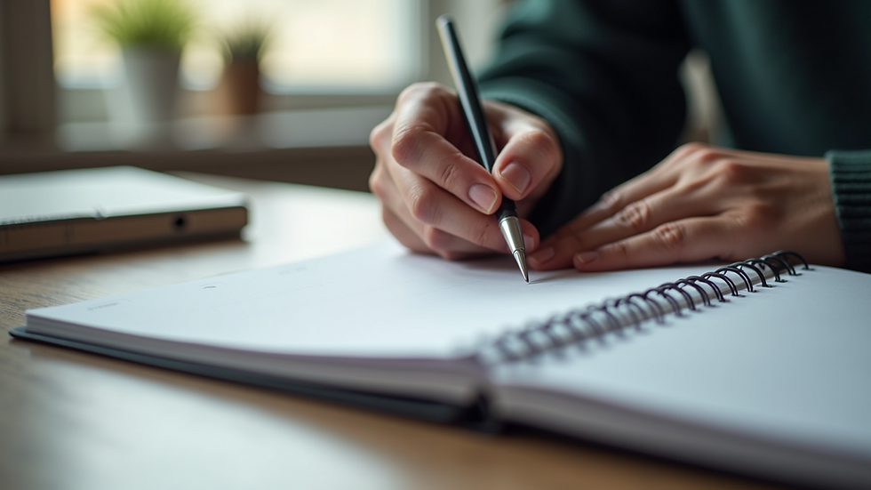 Close-up view of a person writing goals in a planner