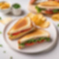 beautiful sandwich on sourdough bread served with potato chips on a round white plate.jpg