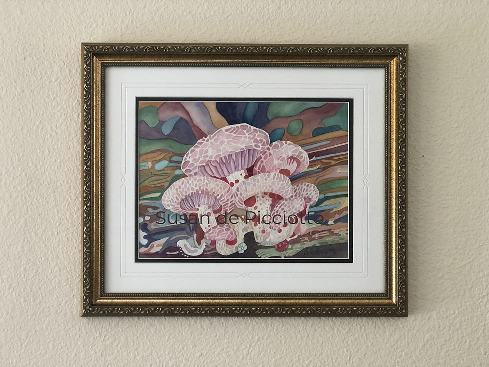 Thumbnail: Framed Pink Mushroom Watercolor Painting by Susan de Picciotto