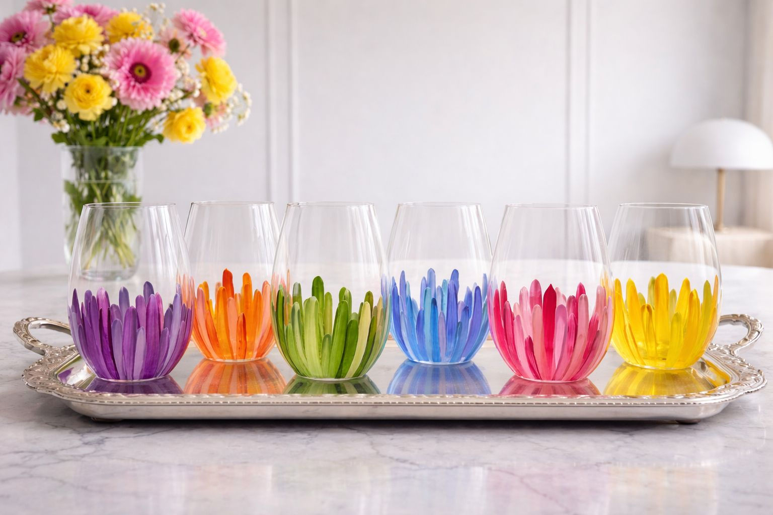 Kit 6 copos floral Cristal Bohemia