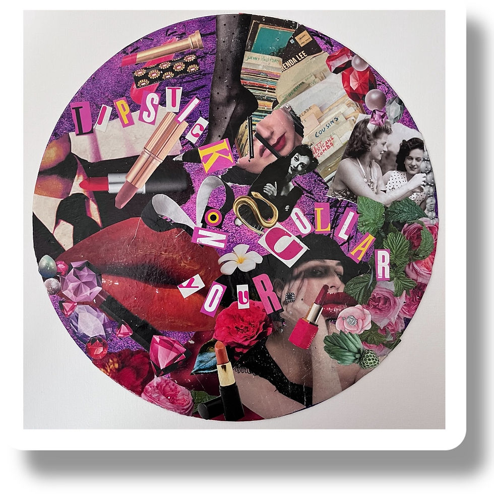 Vinyl record music inspired giclee art print, lipstick on your collar