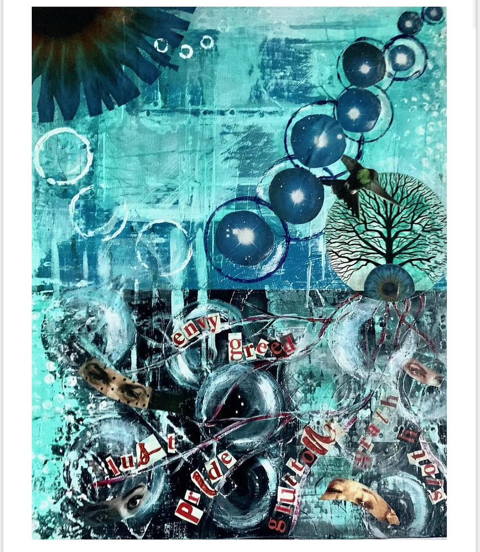 Thumbnail: Giclee art print inspired by the song Bubbles by Biffy Clyro , the artwork has a blue palette with collaged images and text