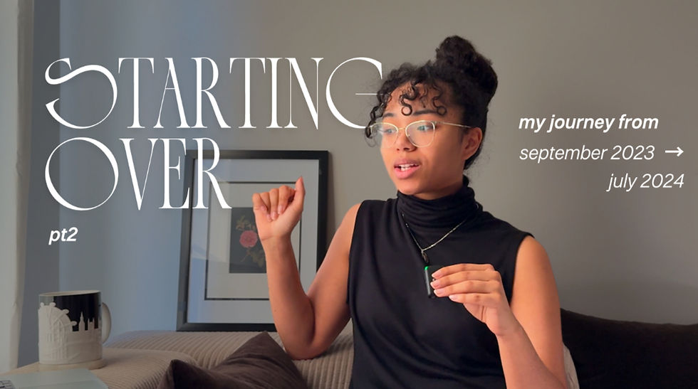 Woman with glasses presents text 'Starting Over' and 'My journey' by Alyah