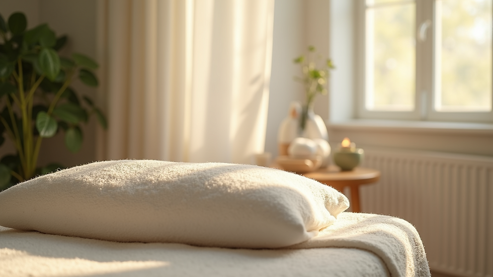 Close-up view of a tranquil therapy space