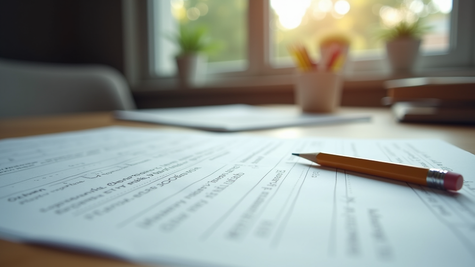 Eye-level view of a study desk with NASCLA practice test papers and a pencil