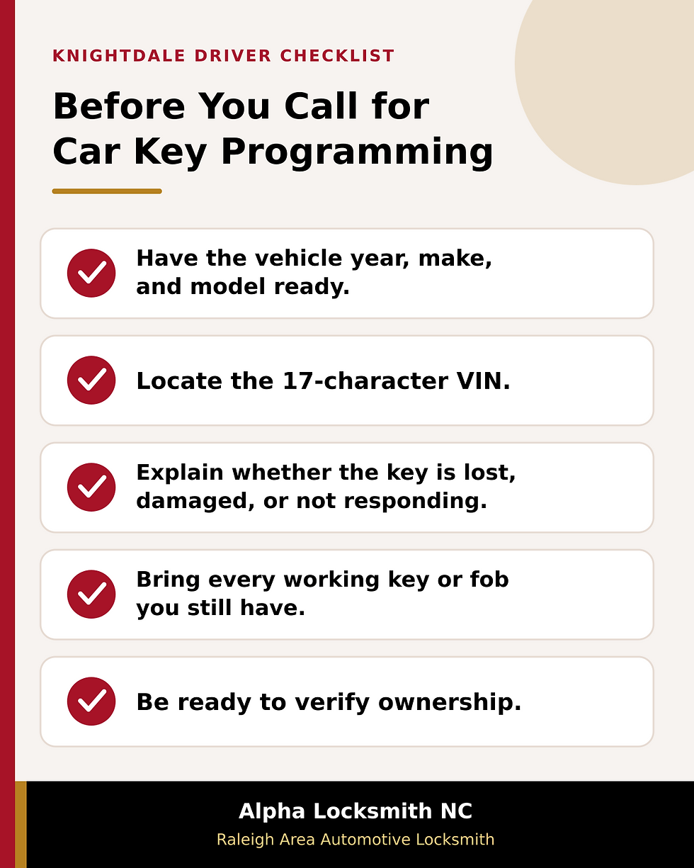 Checklist of information to prepare before requesting car key programming