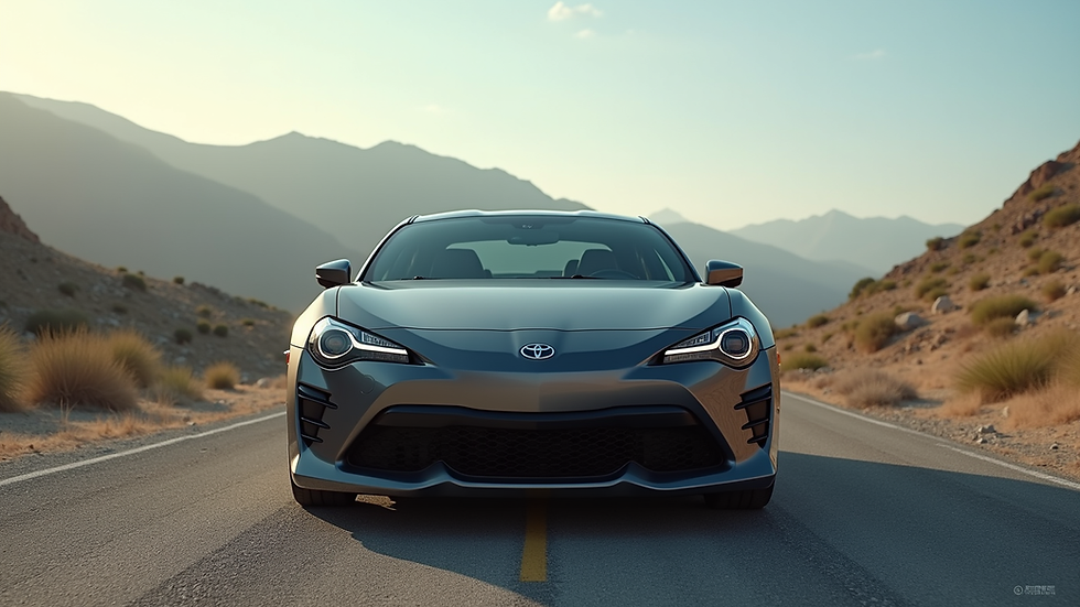 Eye-level view of a sleek Toyota car parked in a scenic location