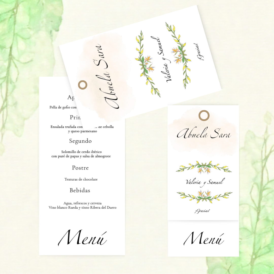 Menú de boda personalizado con ilustración Islarte