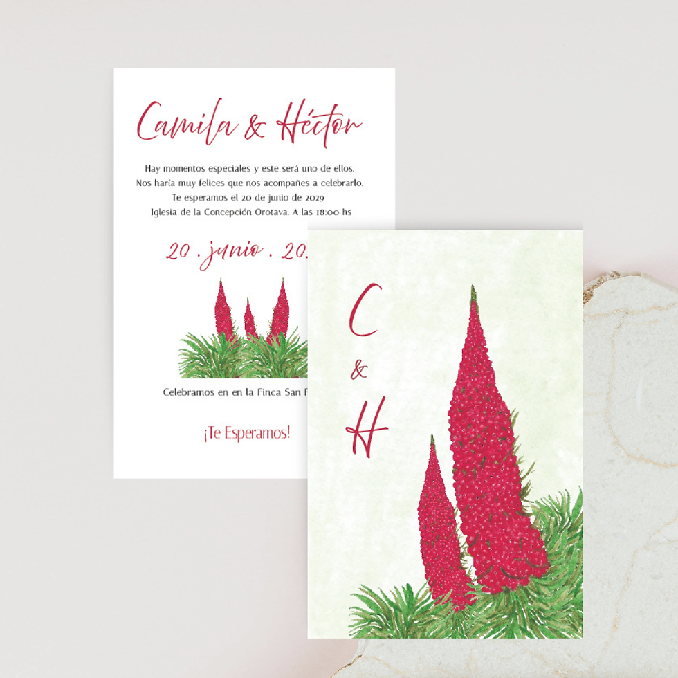 Invitación de boda Tajinaste ilustrada a mano colección Islarte
